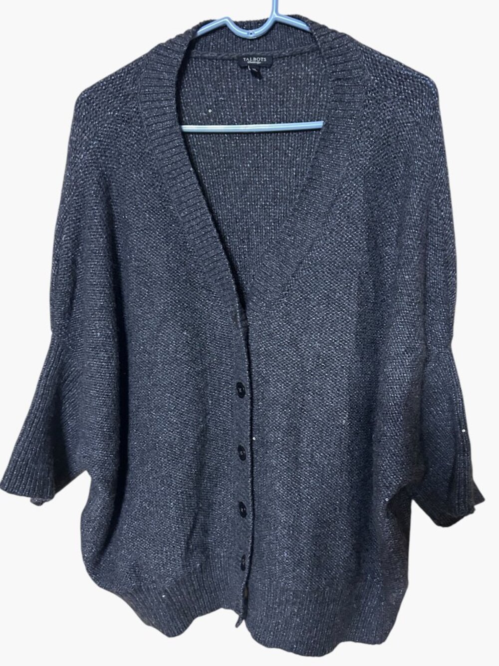Talbots Women’s XL Charcoal Gray Sequin Sparkle Dolman Sleeve Cardigan Sweater
